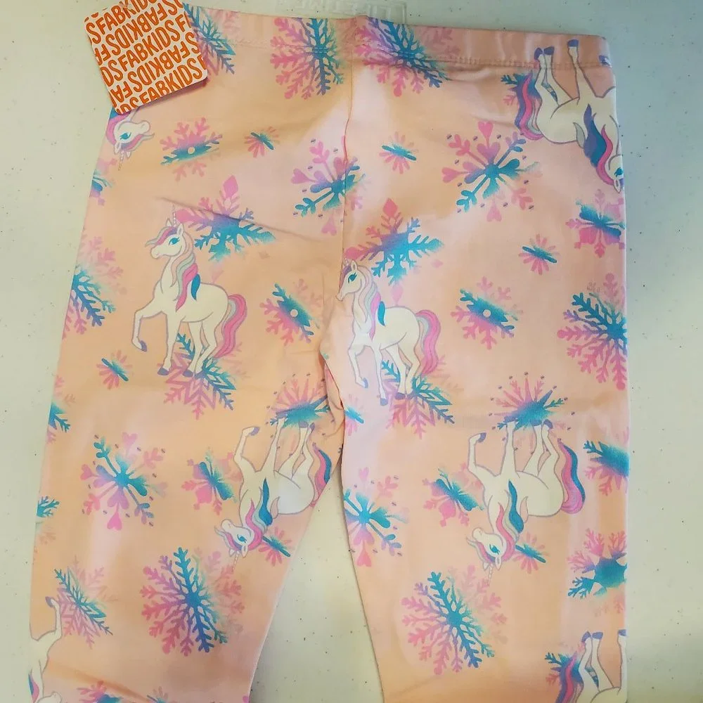 FabKIDS Girls Pink Unicorn Snowflake Leggings - Picture 5 of 8